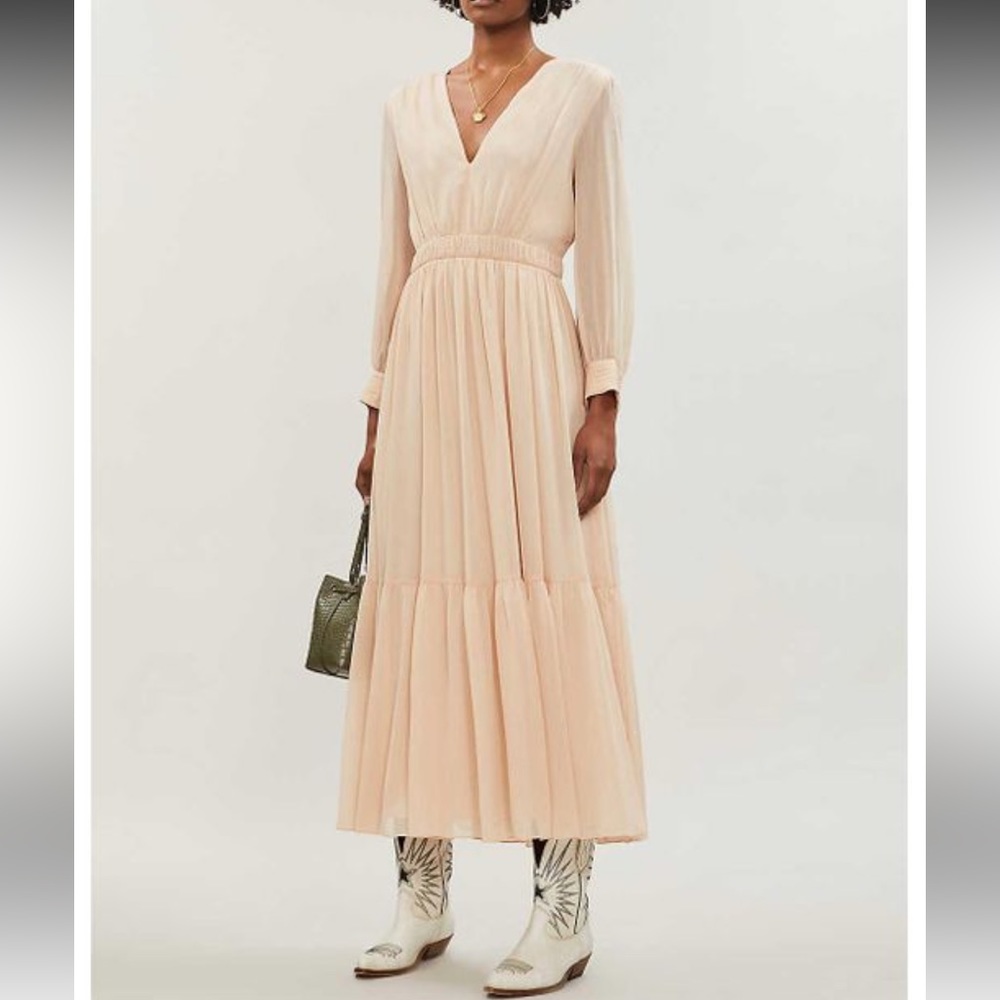 NWT Sandro Paris Women’s Cream Tiered Long Sleeve Maxi Dress Size 4